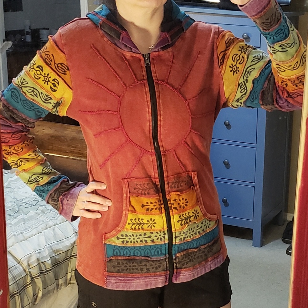 Patchwork/Hippie Boho Hooded Jacket EUC